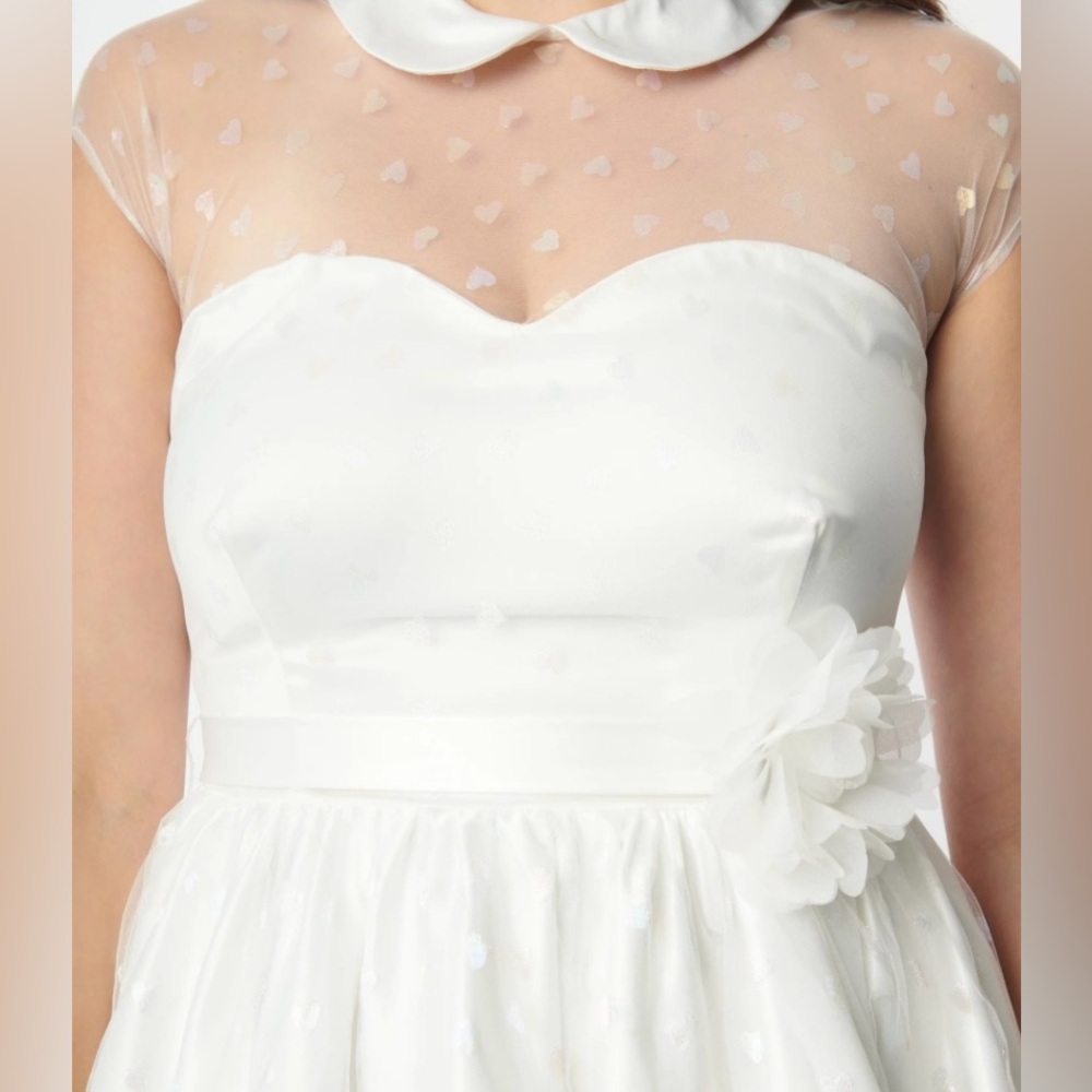 ❌SOLD❌🦋B2G1🦋UNIQUE VINTAGE White & Iridescent Heart Bridal Swing Dress  | 3XL - Picture 3 of 12